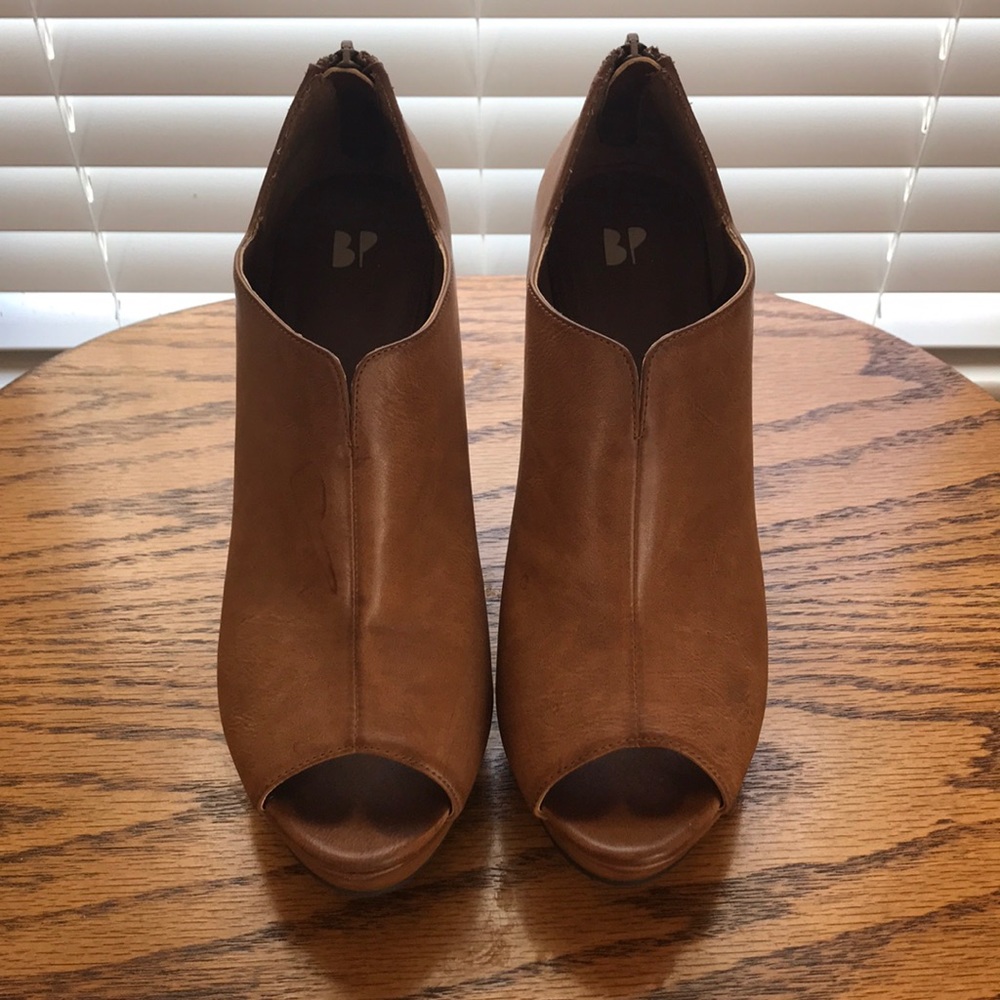 bp. NORDSTROM Brown Leather Open Toe Wedges - 9